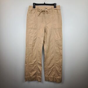 LOFT Womens 10T Tan Cotton High Rise Wide Leg Utility Pants with Tie Belt